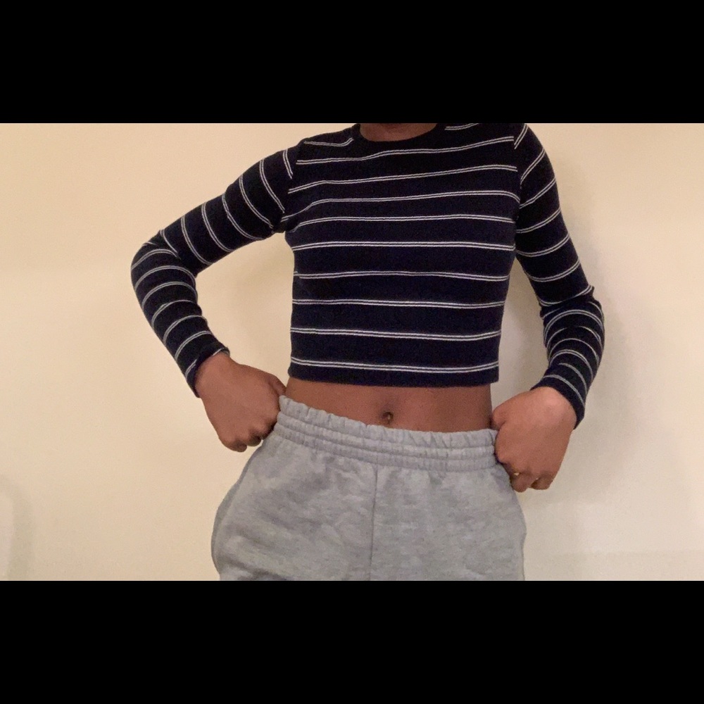 brandy melville striped navy blue top